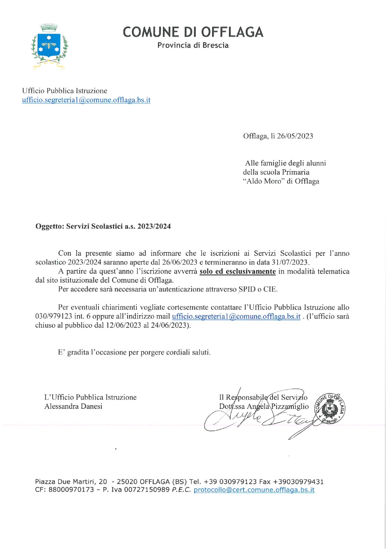 ICMANERBIO » Servizi scolastici a.s. 2023/2024-Comune di Offlaga per Scuola  Primaria e Scuola Secondaria